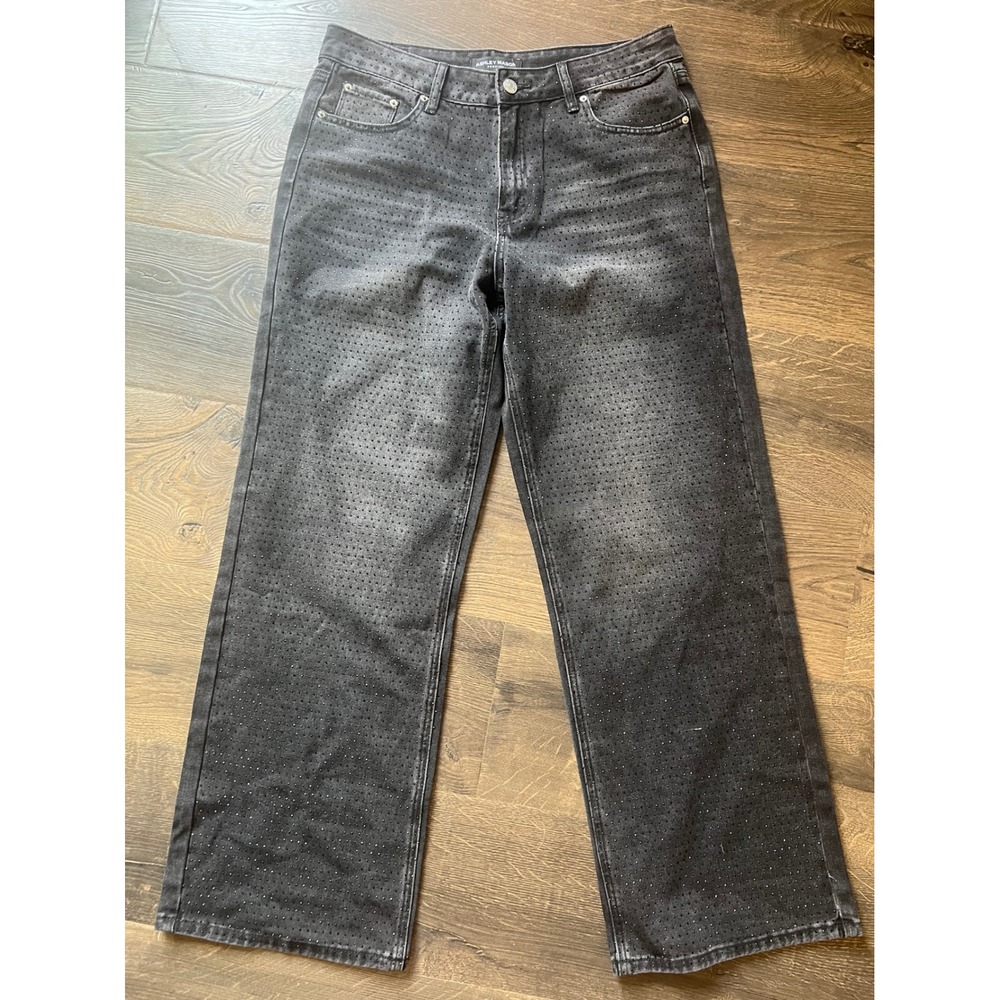 Ashley Mason Premium Women's Black Studded Wide Leg Jeans Size 11/30‎